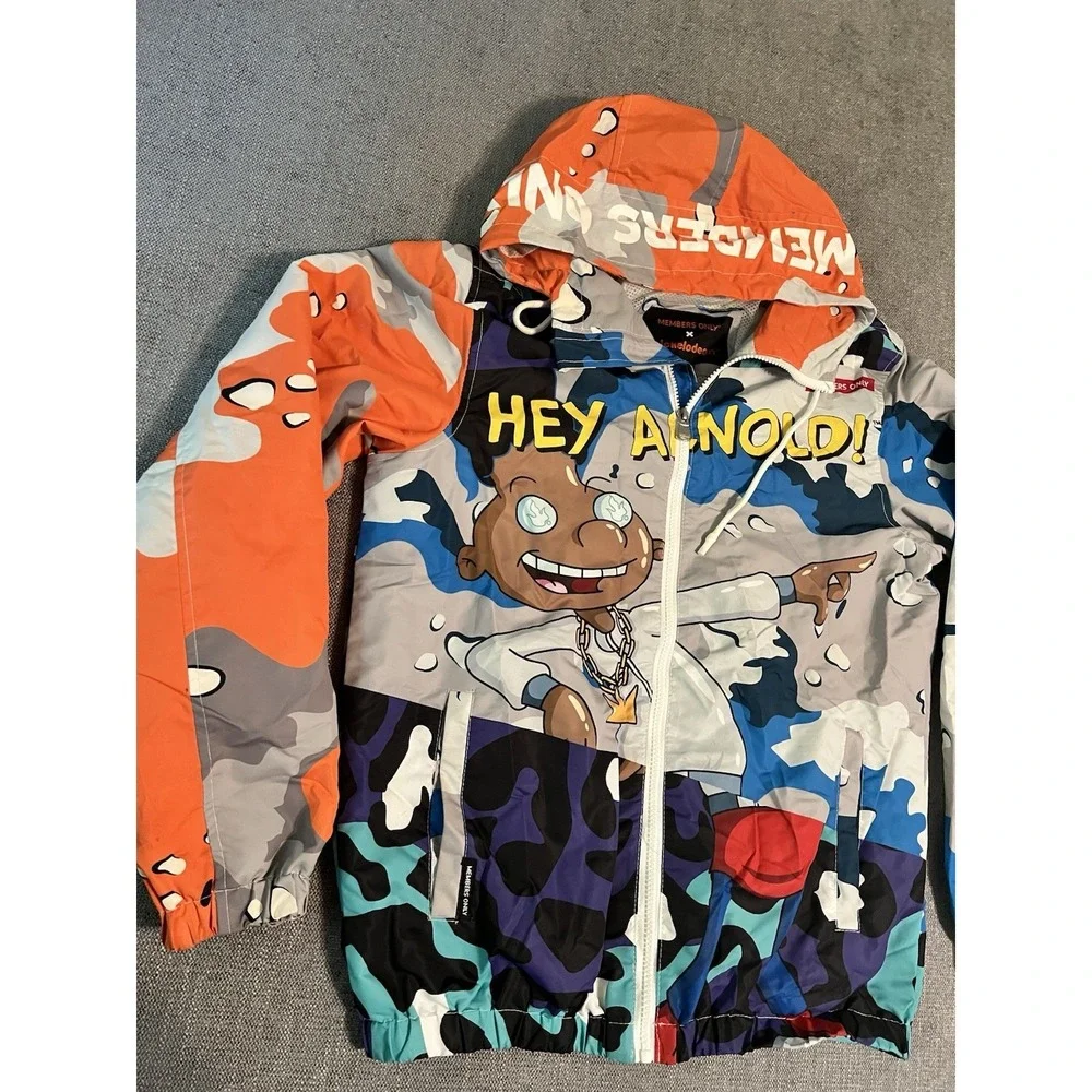 Members Only Collab Nickelodeon Hey Arnold Windbreaker Full Zip Jacket Hooded SM